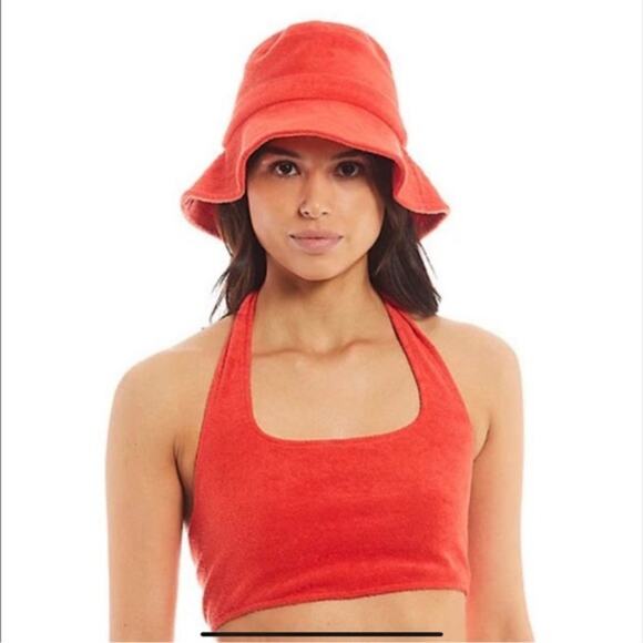 GIANNI BINI RED ORANGE TOWEL MATERIAL WOMEN BUCKET HAT BRAND NEW WITH TAGS - Picture 1 of 5